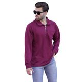Madmext Bordo Polo Yaka Fermuarlı Uzun Kollu Erkek Sweatshirt 7057,Bordo S