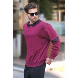 Madmext Bordo Polo Yaka Oversize Kolu Şeritli Erkek Sweatshirt 7048,Bordo L