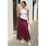 Madmext Bordo Puantiyeli Maxi Kadın Saten Etek MG2725 - XL