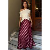 Madmext Bordo Puantiyeli Maxi Kadın Saten Etek MG2725