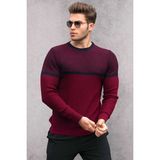 Madmext Bordo Renk Bloklu Erkek Kazak Yuvarlak Yaka Günlük Stil Fitted Kesim