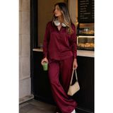 Madmext Bordo Saten Gömlek Pantolon Takım Mg2745