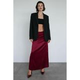 Madmext Bordo Saten Midi Boy Şık Kadın Etek Mg2637,Bordo XL