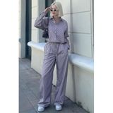Madmext Bordo Uzun Kollu Çizgili Gömlek Pantolon İkili Takım Mg2124,Bordo XL