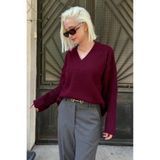 Madmext Bordo V Yaka Triko Kadın Kazak Mg2501,Bordo L
