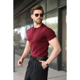 Madmext Bordo Yarım Düğmeli Slim Fit Erkek Tişört E7186 - XL