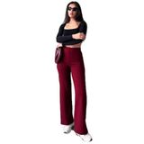 Madmext Bordo Yüksek Bel Düz Model Kadın İspanyol Paça Tayt Pantolon Mg2288,Bordo S