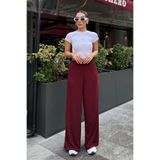 Madmext Bordo Yüksek Bel Rahat Kesim Geniş Paça Kadın Pantolon Mg2309,Bordo S