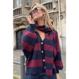Madmext Bordo/Lacivert Çizigli Atkılı Kadın Triko Hırka MG2588