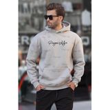 Madmext Boyalı Gri Baskılı Kapşonlu Cep Detaylı Erkek Sweatshirt 7075,Boyalı Gri 2XL