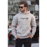 Madmext Boyalı Gri Baskılı Kapşonlu Cep Detaylı Erkek Sweatshirt 7075,Boyalı Gri S