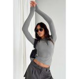Madmext Boyalı Gri Bisiklet Yaka Basic Uzun Kollu Bluz Mg1701