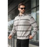 Madmext Boyalı Gri Çizgili Polo Yaka Erkek Sweatshirt E7172