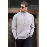 Madmext Boyalı Gri Dik Yakalı Düğme Detaylı Erkek Sweatshirt 7060