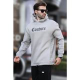 Madmext Boyalı Gri Kapüşonlu Baskılı Erkek Sweatshirt 7090