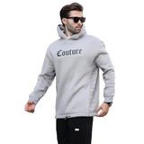 Madmext Boyalı Gri Kapüşonlu Baskılı Erkek Sweatshirt 7090,Boyalı Gri 2XL