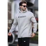 Madmext Boyalı Gri Kapüşonlu Baskılı Erkek Sweatshirt 7090,Boyalı Gri XL