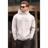 Madmext Boyalı Gri Kapüşonlu Cep Detaylı Baskılı Erkek Sweatshirt 7064