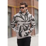 Madmext Boyalı Gri Kapüşonlu Cep Detaylı Baskılı Erkek Sweatshirt 7087