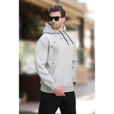 Madmext Boyalı Gri Kapüşonlu Cep Detaylı Nakışlı Erkek Sweatshirt 7054