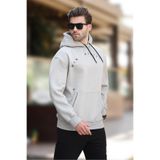 Madmext Boyalı Gri Kapüşonlu Cep Detaylı Nakışlı Erkek Sweatshirt 7054,Gri 2XL