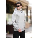 Madmext Boyalı Gri Kapüşonlu Cep Detaylı Nakışlı Erkek Sweatshirt 7054,Gri L