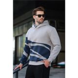 Madmext Boyalı Gri Kapüşonlu Fermuar Yaka Desenli Erkek Sweatshirt E7162