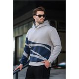 Madmext Boyalı Gri Kapüşonlu Fermuar Yaka Desenli Erkek Sweatshirt E7162,Boyalı Gri M