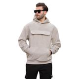 Madmext Boyalı Gri Kapüşonlu Kapaklı Cep Detaylı Polar Erkek Sweatshirt 7097,Boyalı Gri M