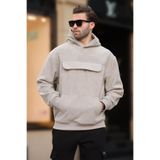 Madmext Boyalı Gri Kapüşonlu Kapaklı Cep Detaylı Polar Erkek Sweatshirt 7097,Boyalı Gri S