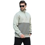 Madmext Çağla Yeşili Fermuar Yakalı Çizgili Sweatshirt 7056,Çağla Yeşili XL