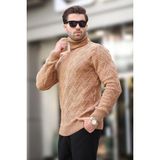 Madmext Camel Balıkçı Yaka Desenli Erkek Kazak E7292 - XL