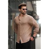 Madmext Camel Basic%100 Pamuklu Uzun Kollu Erkek Gömlek E6761,Camel L