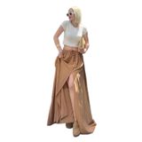 Madmext Camel Beli Lastikli Yırtmaçlı Uzun Kadın Etek Mg2062,Camel M