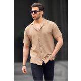 Madmext Camel Çizgili Kısa Kollu Erkek Gömlek 6703