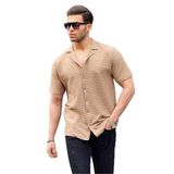Madmext Camel Çizgili Kısa Kollu Erkek Gömlek 6703,Camel M