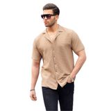 Madmext Camel Çizgili Kısa Kollu Erkek Gömlek 6703,Camel S