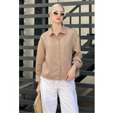 Madmext Camel Çizgili Oversize Kadın Gömlek MG2093