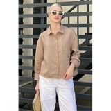 Madmext Camel Çizgili Oversize Kadın Gömlek Mg2093,Camel L