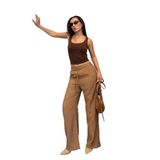 Madmext Camel Geniş Paça Kadın Pantolon Mg1982,Kahverengi S