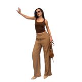Madmext Camel Geniş Paça Kadın Pantolon Mg1982,Kahverengi XL