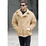Madmext Camel Peluş Biker Erkek Ceket 6849 - S