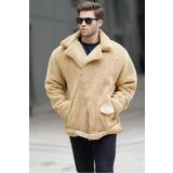 Madmext Camel Peluş Biker Erkek Ceket 6849