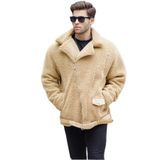 Madmext Camel Peluş Biker Erkek Ceket, Uzun Kol, Çift Cepli, XL
