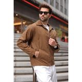 Madmext Camel Polo Yaka Süet Erkek Ceket E7221