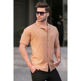 Madmext Camel Slim Fit %100 Pamuk Kısa Kol Erkek Gömlek 5585 - XL