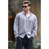 Madmext Camel Uzun Kollu Oversize Erkek Gömlek 6735 - Gri