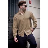 Madmext Camel Uzun Kollu Oversize Erkek Gömlek 6735,Camel XL