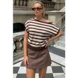 Madmext Çizgili Kahve Düşük Omuz Triko Bluz MG2796