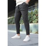 Madmext Ekoseli Siyah Eşofman Erkek Dar Paça Polyester Karışımlı Türkiye Menşeli